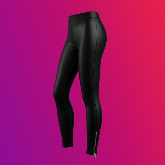 Miley Cyrus & Max Azria Black Shiny Wet Look Leggings With Ankle Zipper Small - Picture 1 of 7